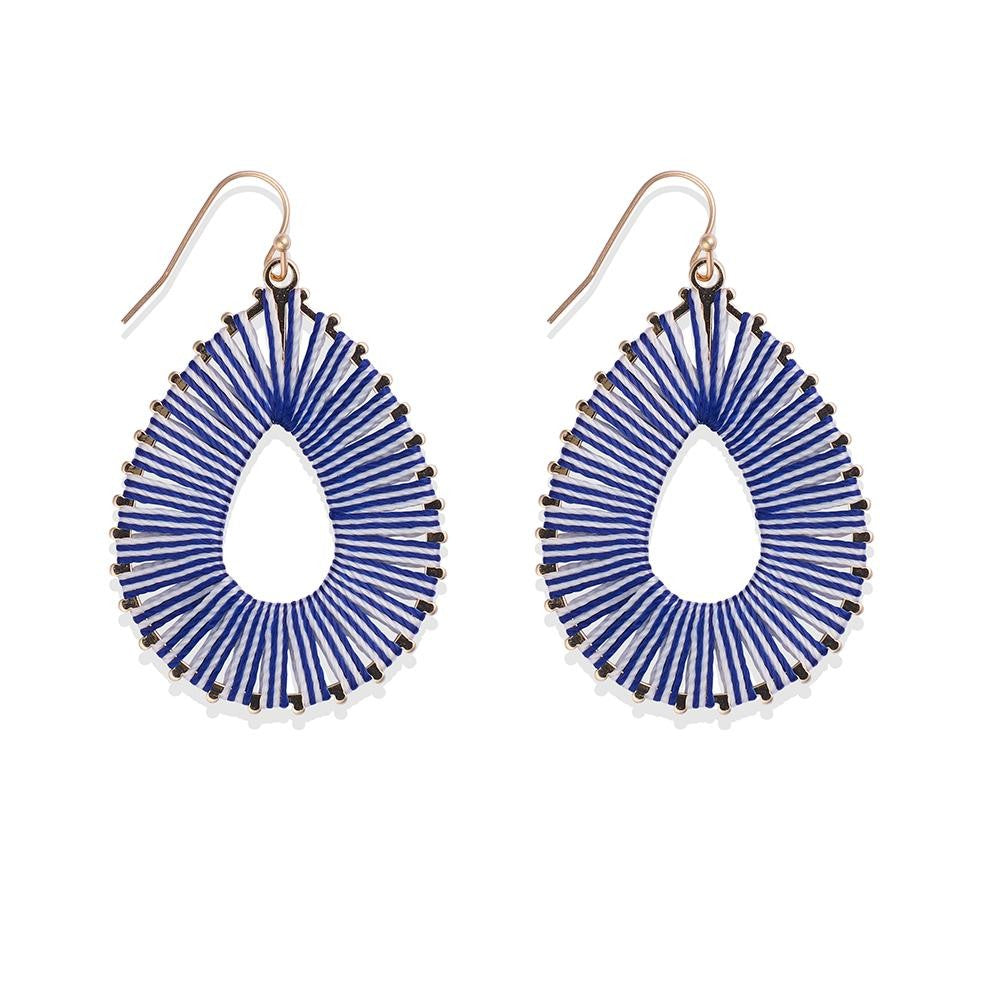Blue/Black String Wrapped Teardrop Drop Earrings