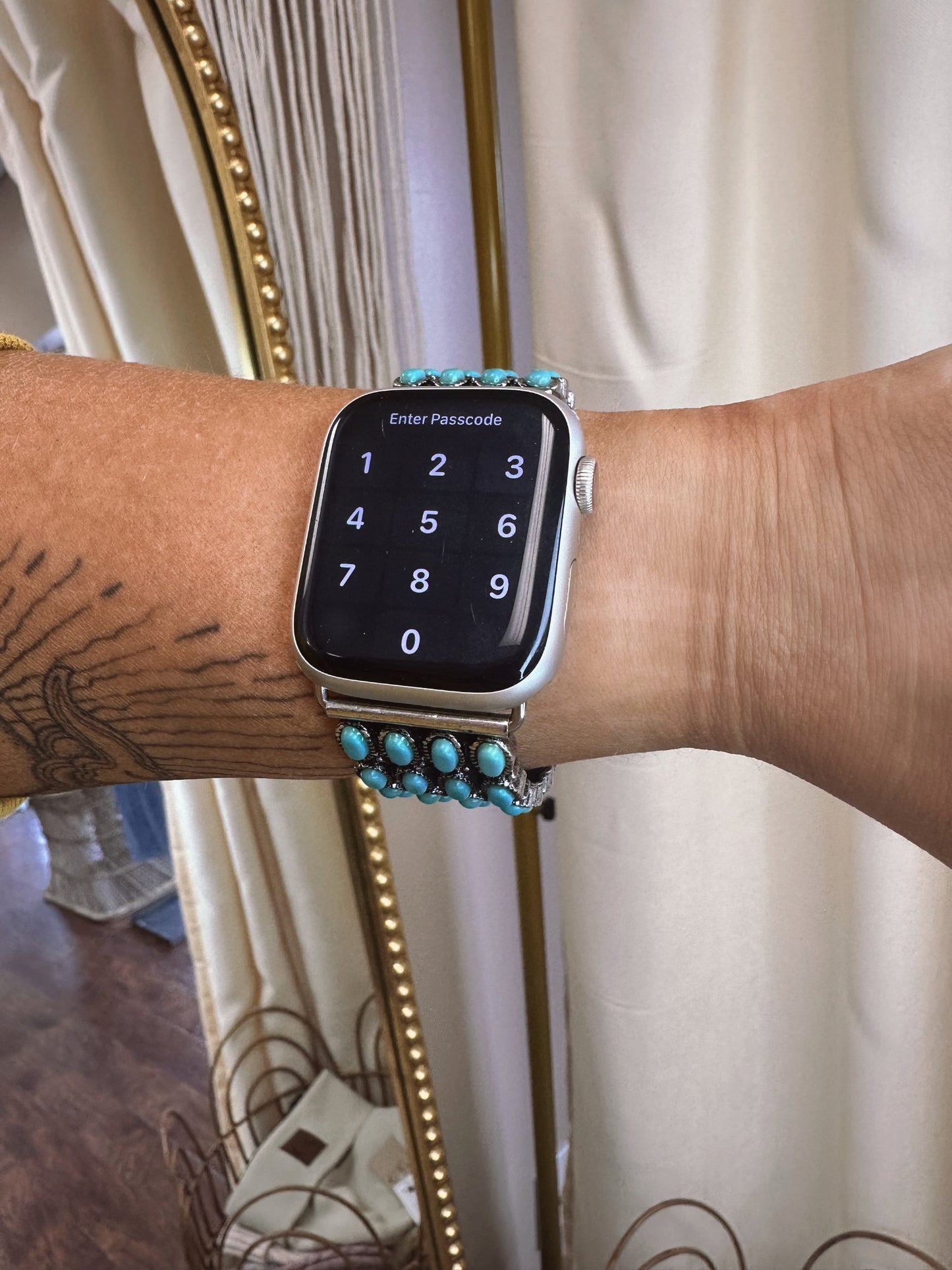 Blame It Western Turquoise Blue Concho Aztec Stretch Apple Watch Band (38-41mm & 42-45mm)
