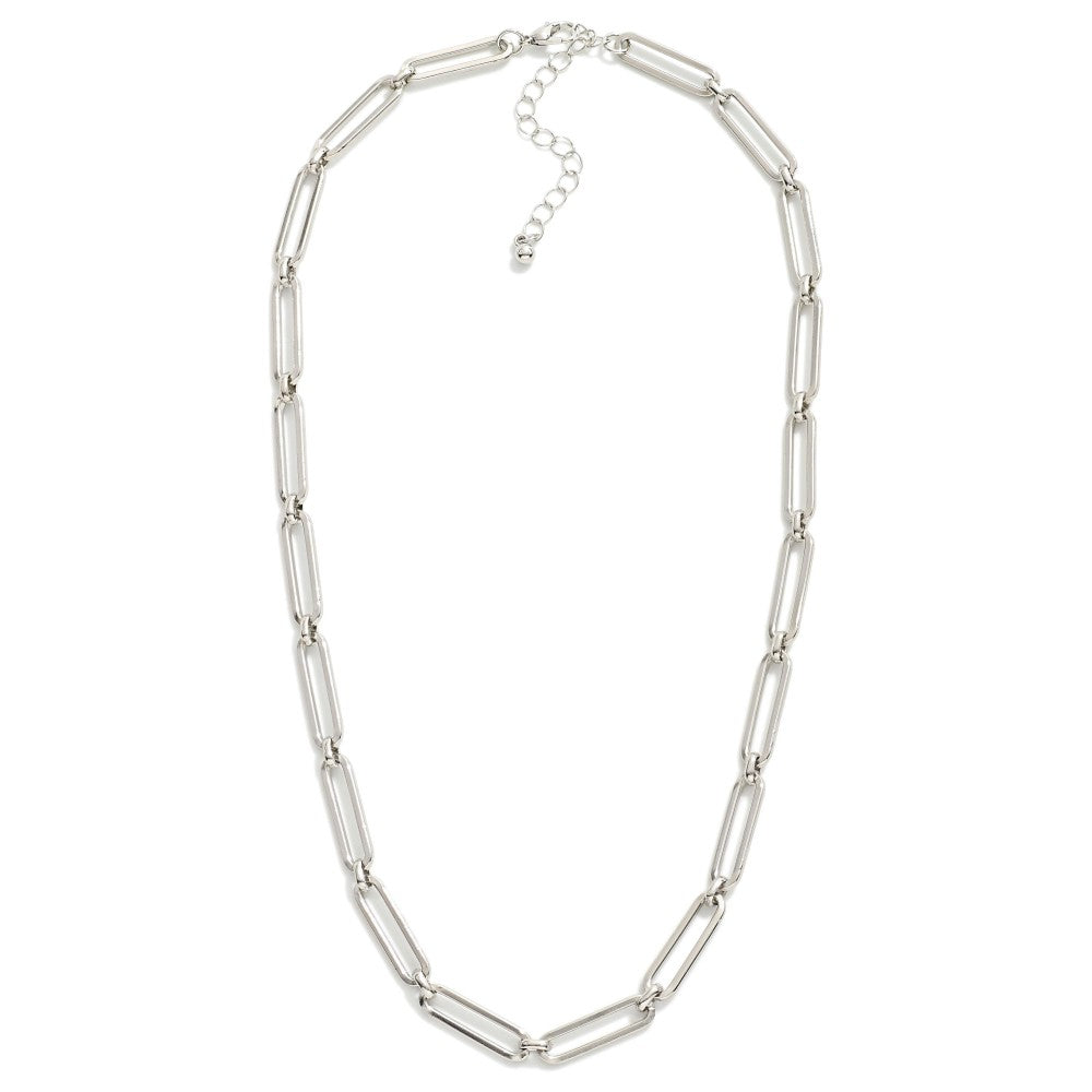 Silver Metal Paperclip Chain Link Necklace