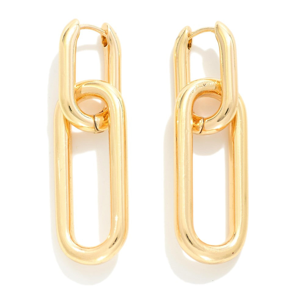 Halsey Gold Linked Metal Oval Hinged Hoop Earrings