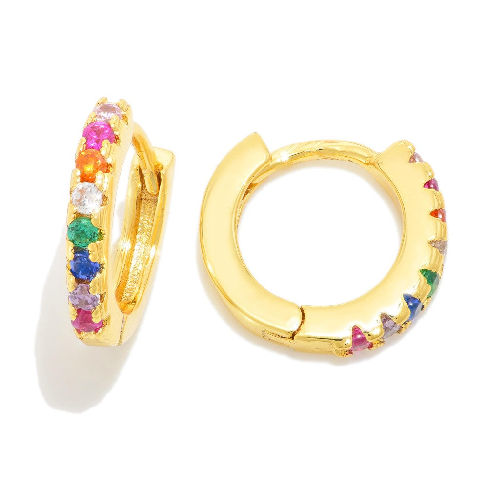 Claire Multi Rhinestone Studded Huggie Hoop Earrings
