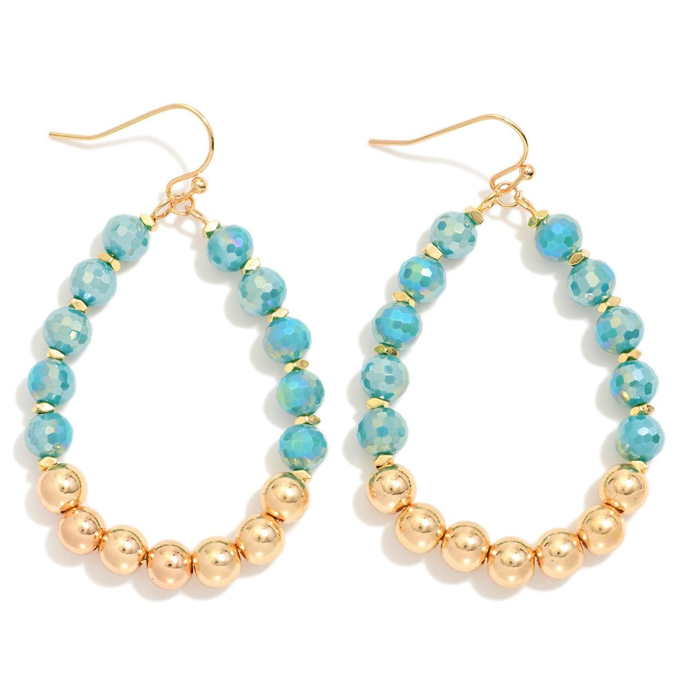 Lavender/Blue Faceted Beads & Gold Tones Beaded Teardrop Earrings