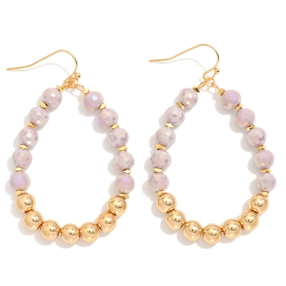 Lavender/Blue Faceted Beads & Gold Tones Beaded Teardrop Earrings