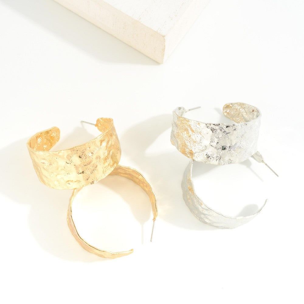 Gold/Silver Chunky Hammered Metal Drop Hoop Earrings
