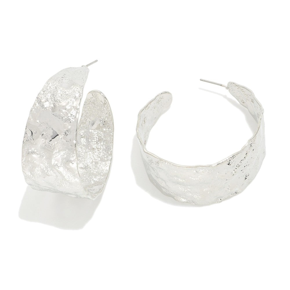 Gold/Silver Chunky Hammered Metal Drop Hoop Earrings