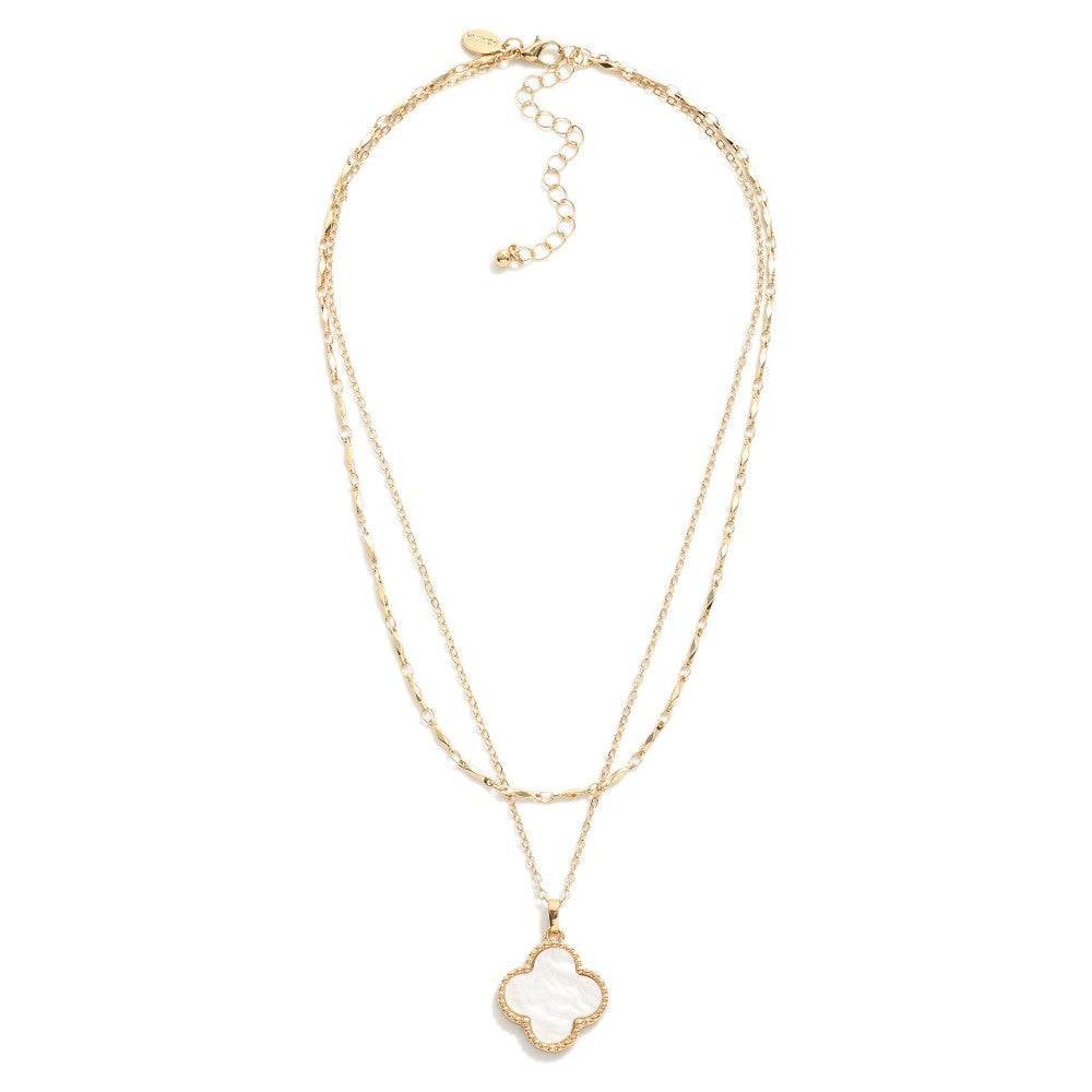 Silver/White/Black Clover Station Layered Chain Link Necklace