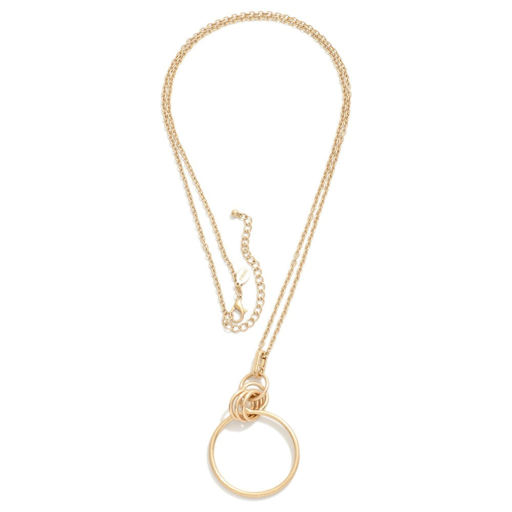 Gold/Silver Linked Hoop Pendant Long Chain Link Necklace