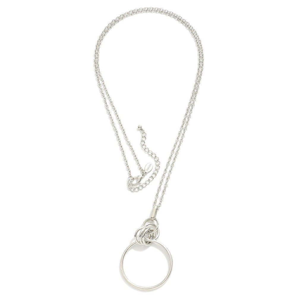 Gold/Silver Linked Hoop Pendant Long Chain Link Necklace