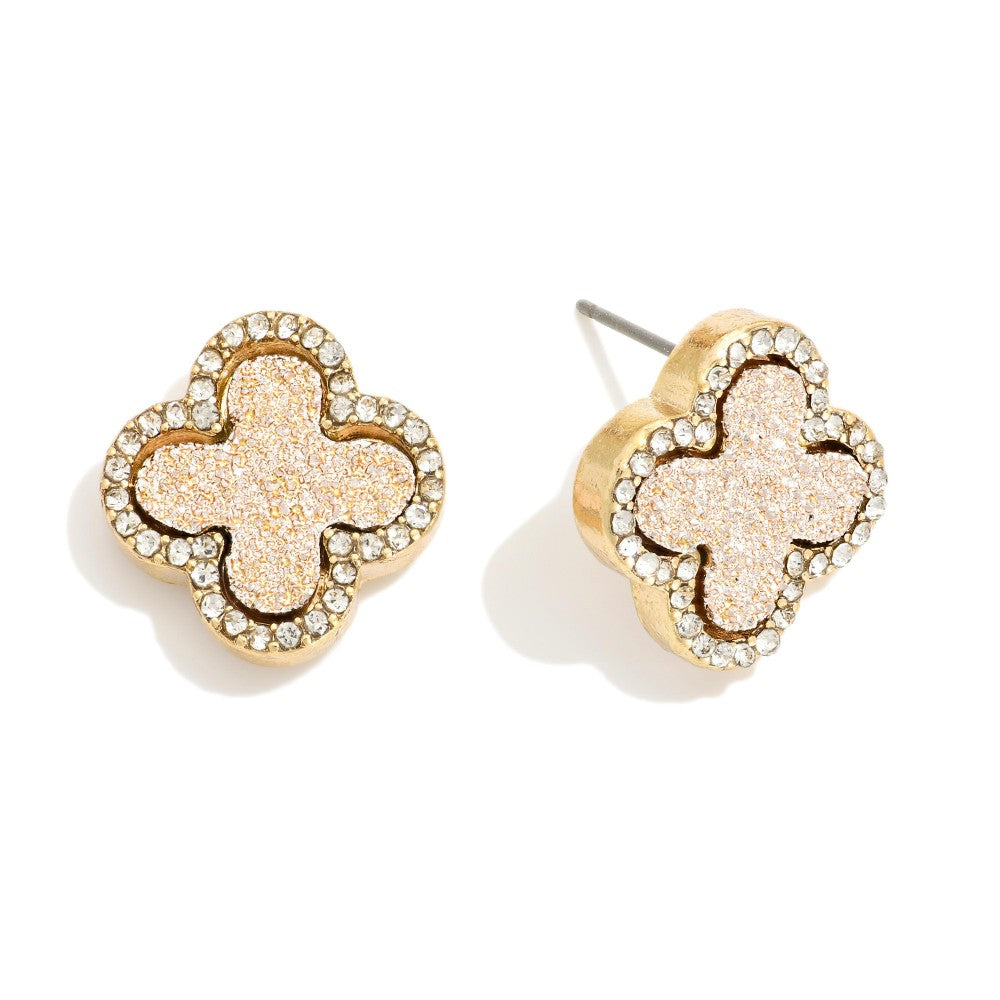 Black/Silver/Rose Gold/Charcoal Gray Rhinestone Border Druzy Clover Earrings
