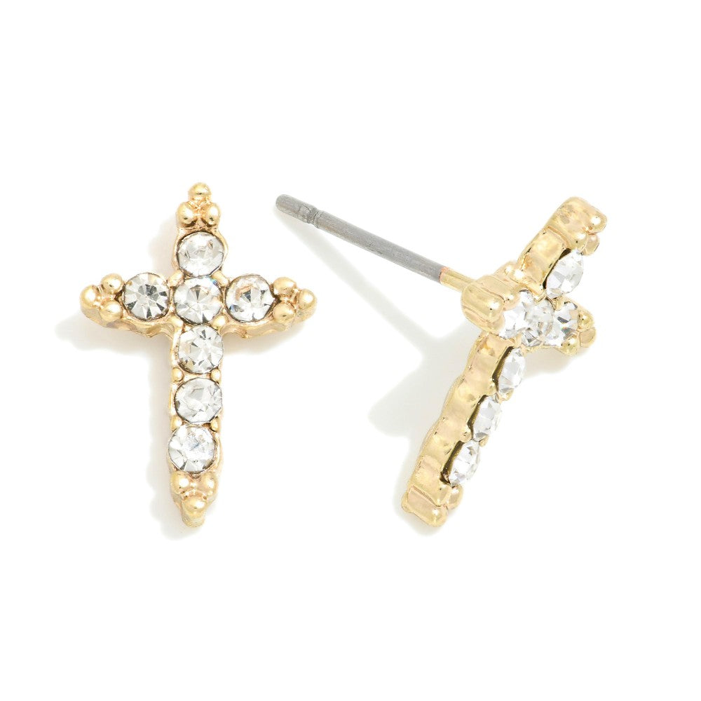 Hailey Rhinestone Studded Cross Earrings