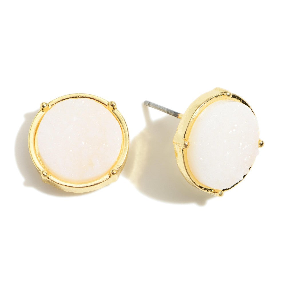 Black/White Round Druzy Stud Earrings