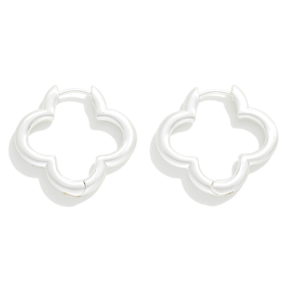 Silver/Gold Clover Metal Hinged Huggie Hoop Earrings