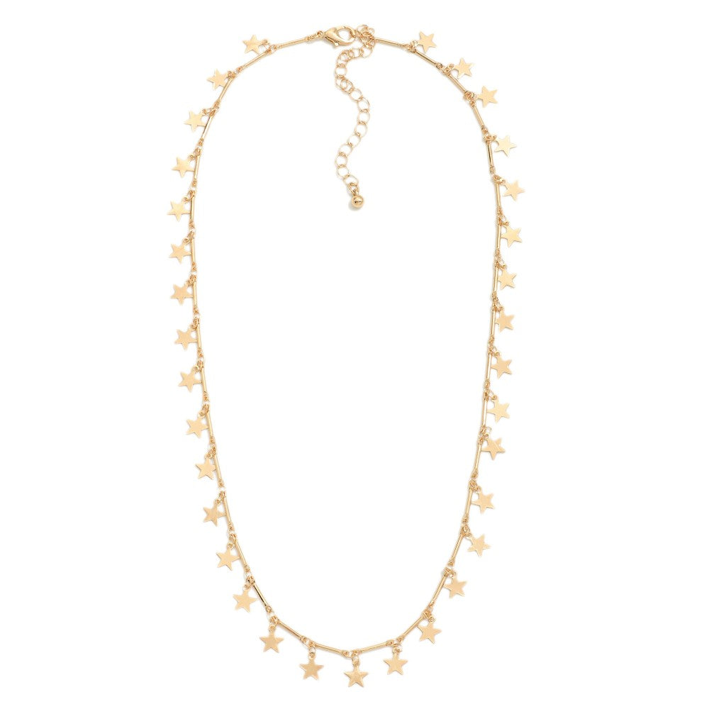 Gold Star Stations Metal Tone Bar Chain Necklace