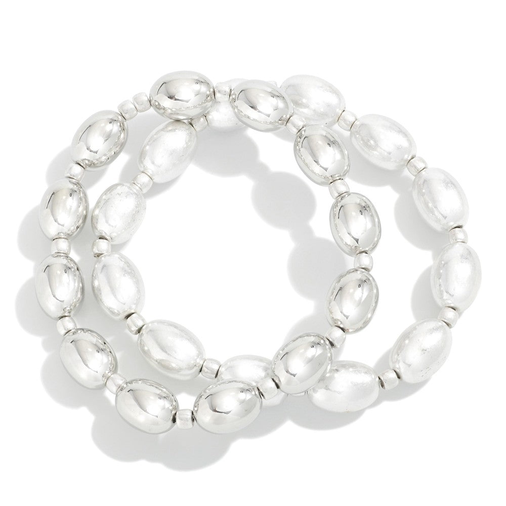 Linley Silver Metal Tone Beaded Stretch Bracelets