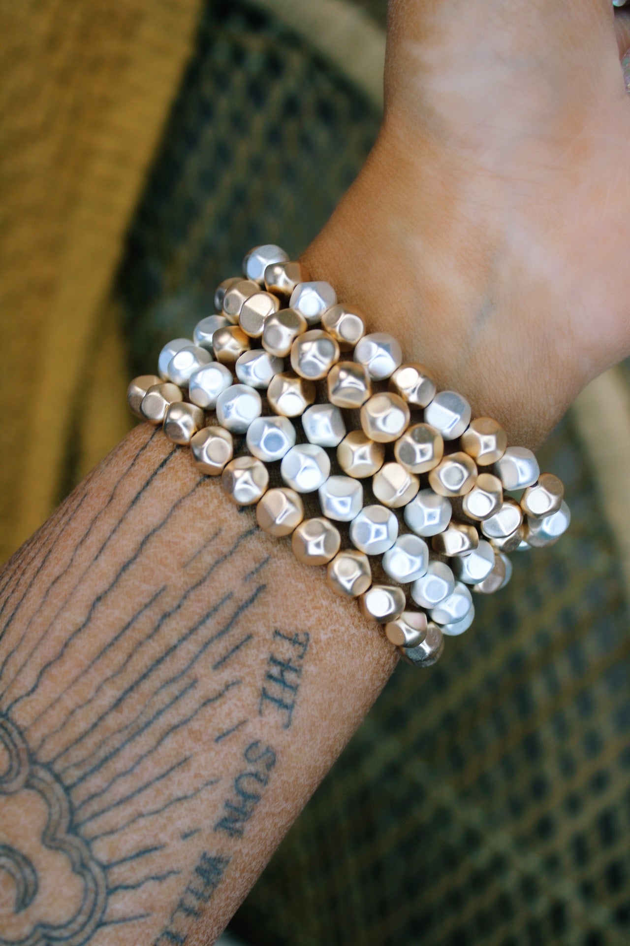 Carrie Gold /Silver Metal Tone Beaded Stretch Bracelets