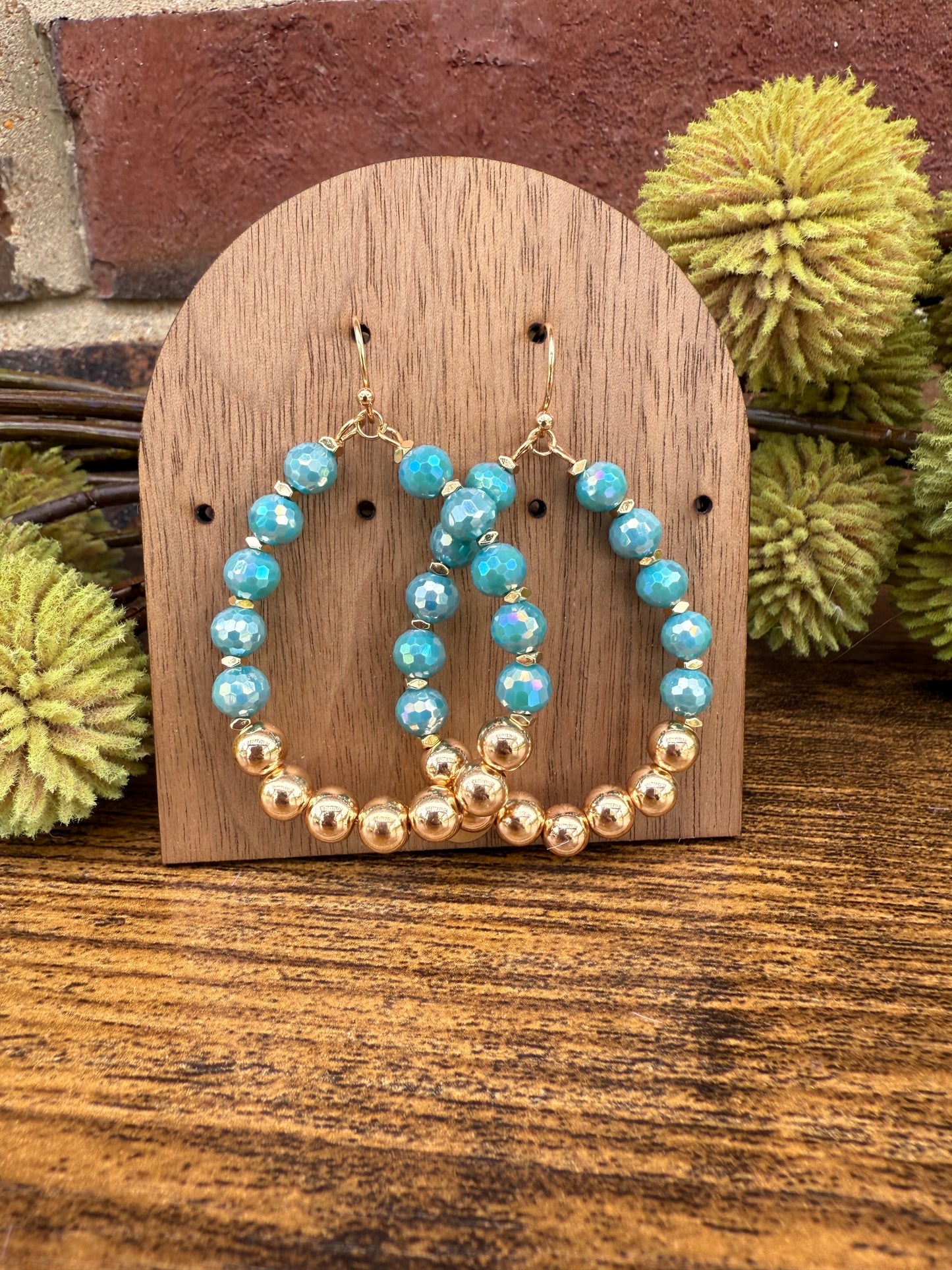 Lavender/Blue Faceted Beads & Gold Tones Beaded Teardrop Earrings