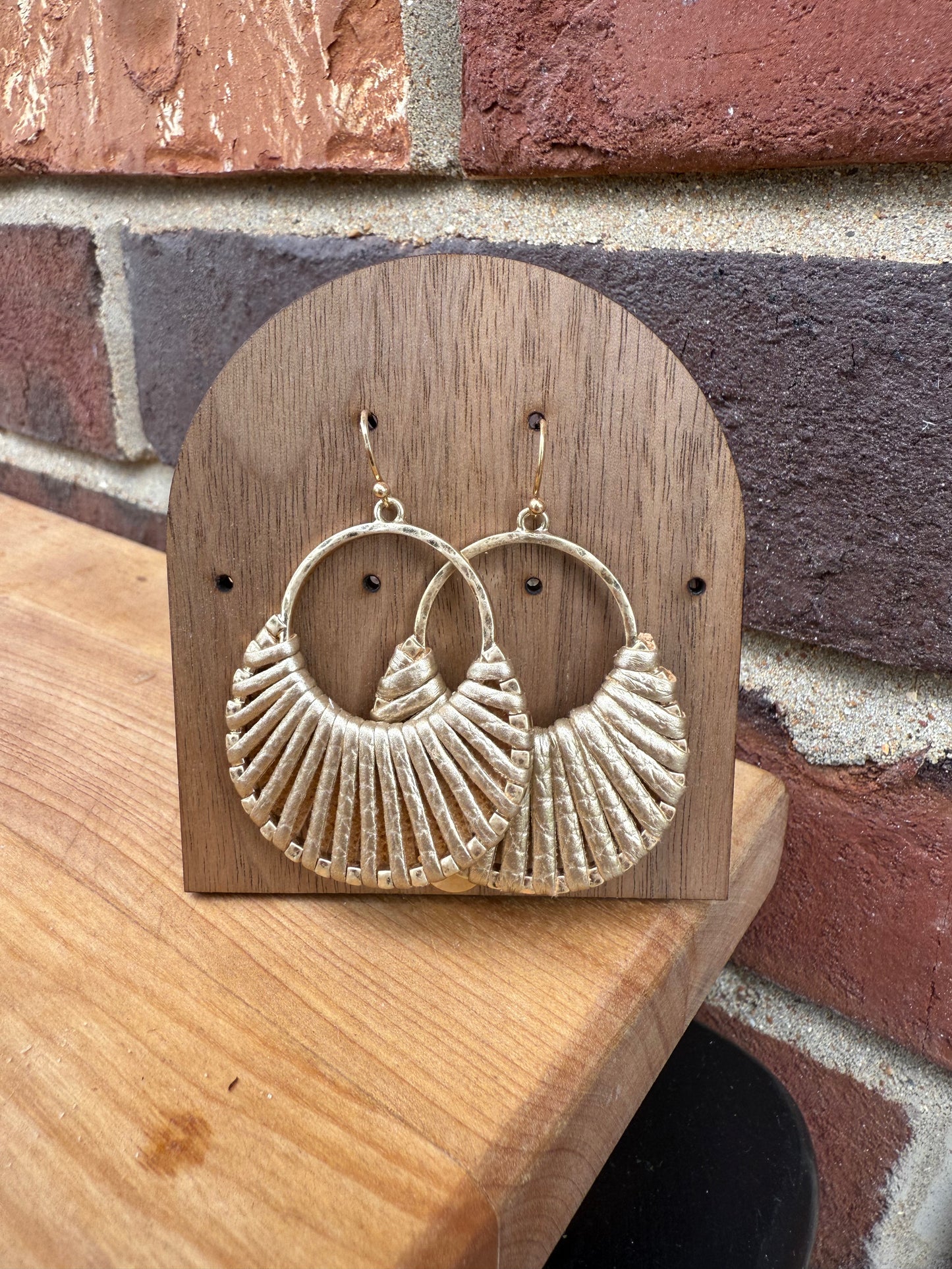 Gold Woven Leather Drop Earrings