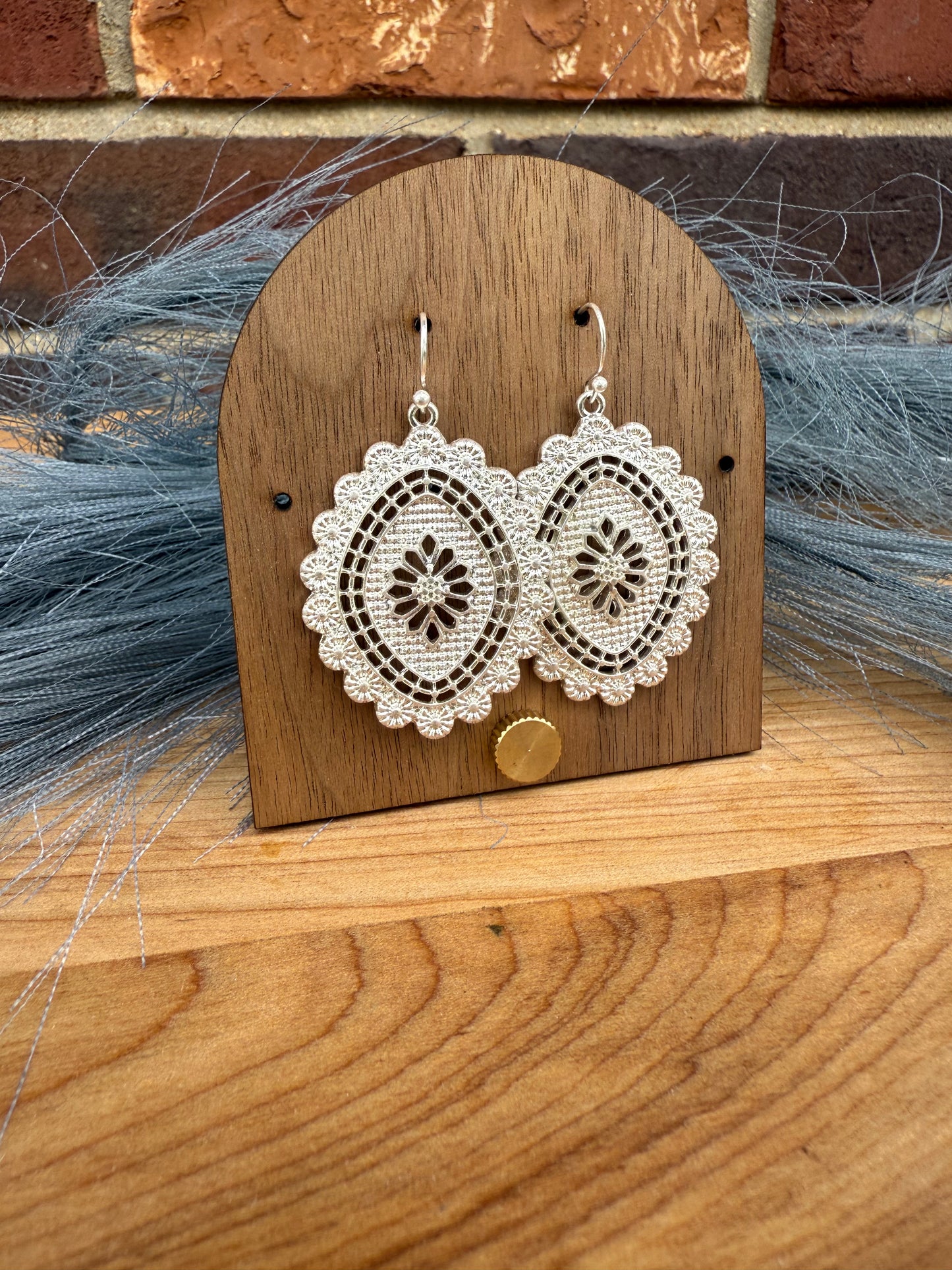 Silver Metal Tone Filigree Drop Earrings