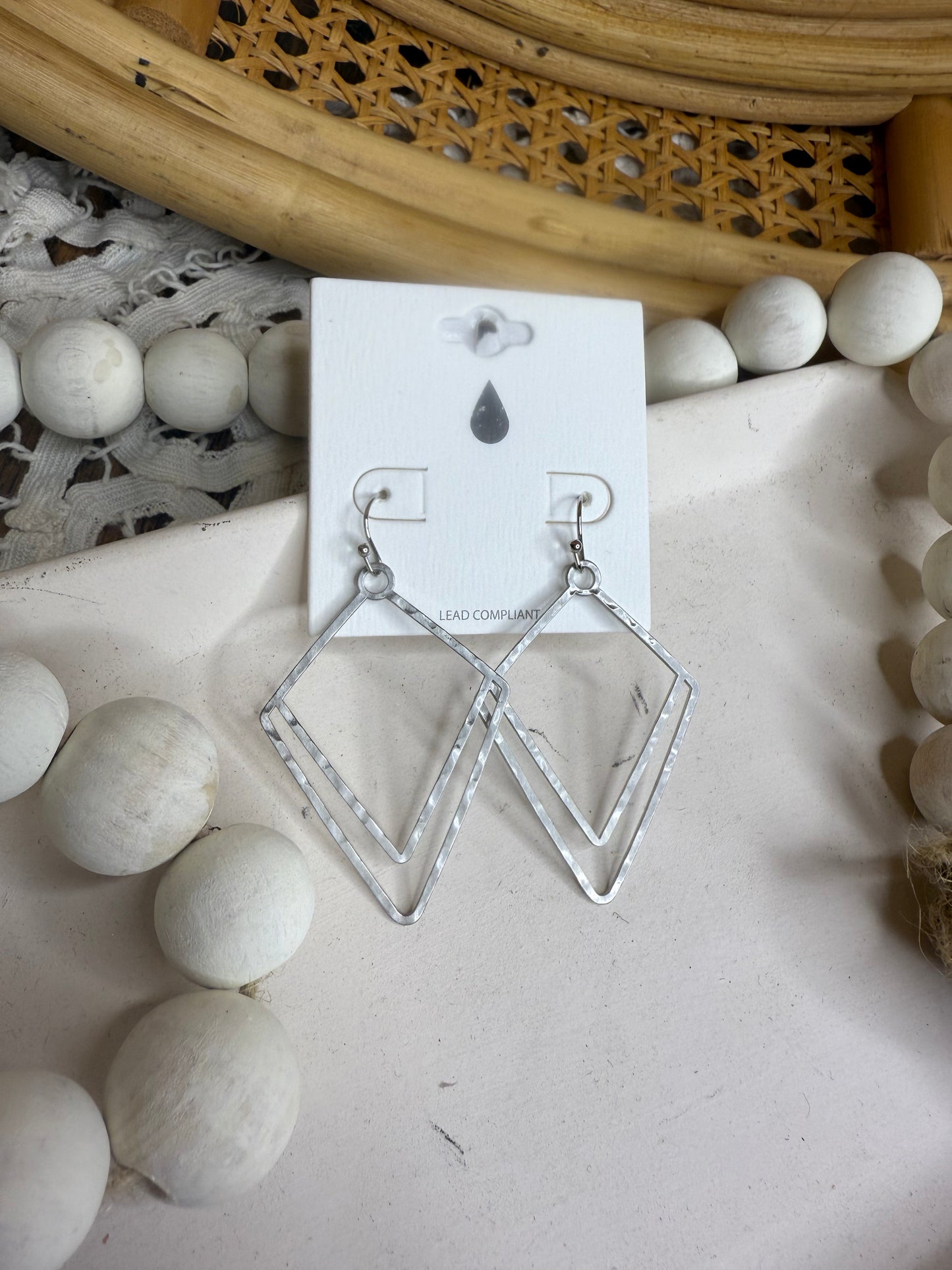 Silver Hammered Metal Nesting Geometric Shape Drop Earrings