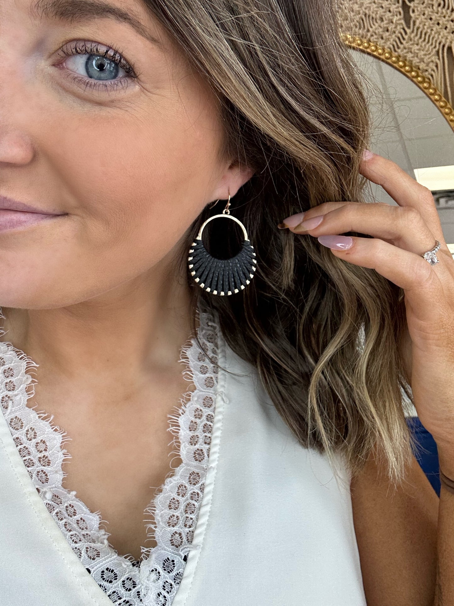 Black/Brown/Gold Woven Leather Drop Earrings
