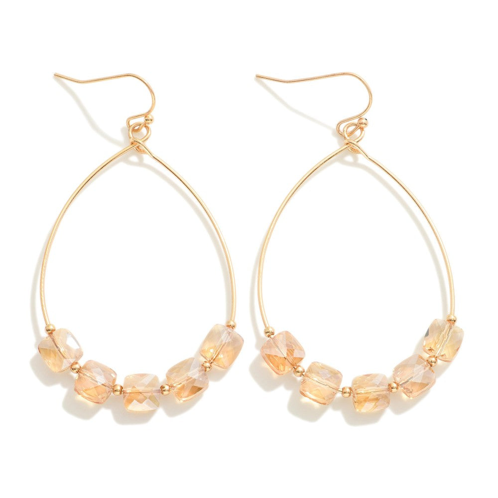 Sierra Metal Wire Teardrop Drop Earrings With Glass Crystal Beads