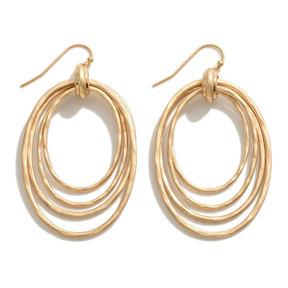 Sara Gold Worn Metal Tapered Circular Drop Earrings