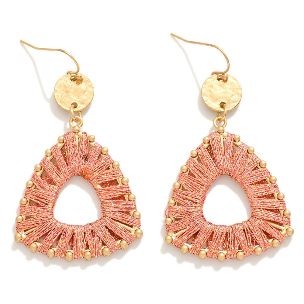 Madison Pink/Yellow Tinsel Thread Wrapped Triangle Drop Earrings