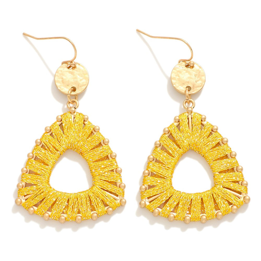 Madison Pink/Yellow Tinsel Thread Wrapped Triangle Drop Earrings