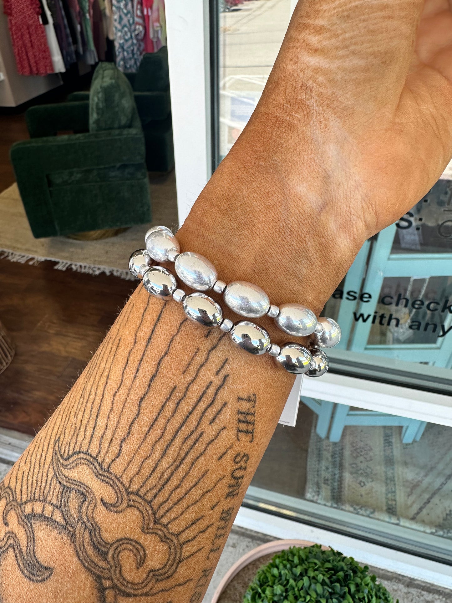 Linley Silver Metal Tone Beaded Stretch Bracelets
