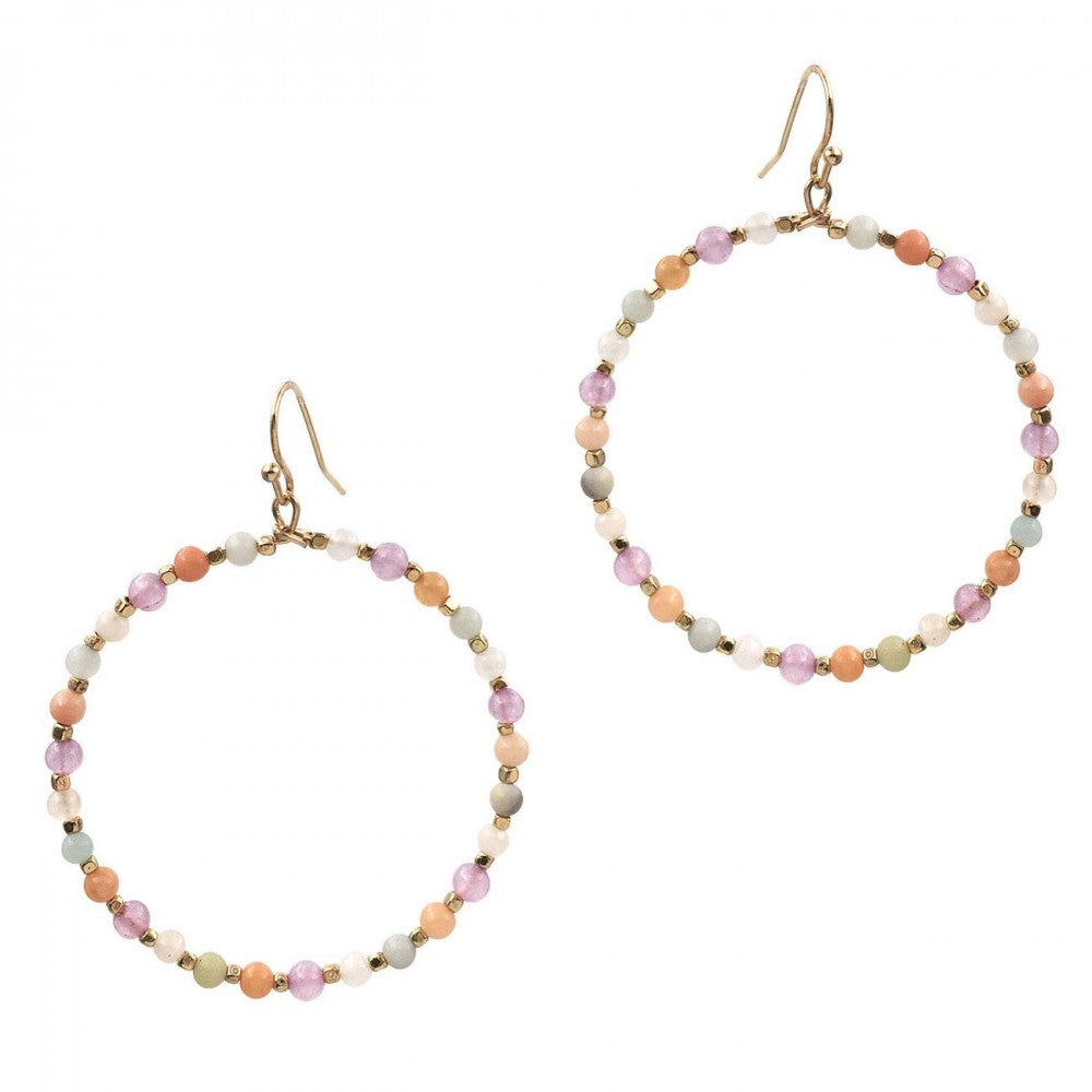 Light Multi Natural Stone Inspired Circular Beaded Drop Earrings