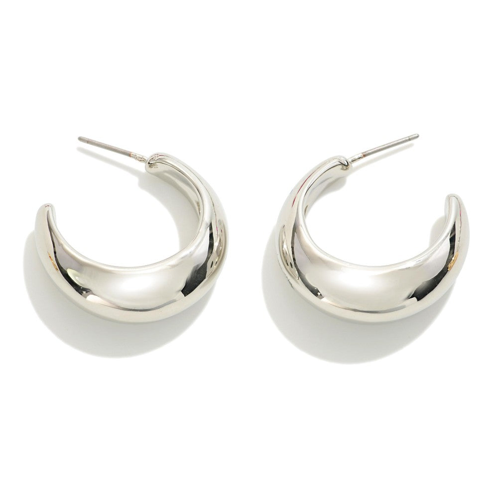 Tara Silver Tapered Metal Hoop Earrings