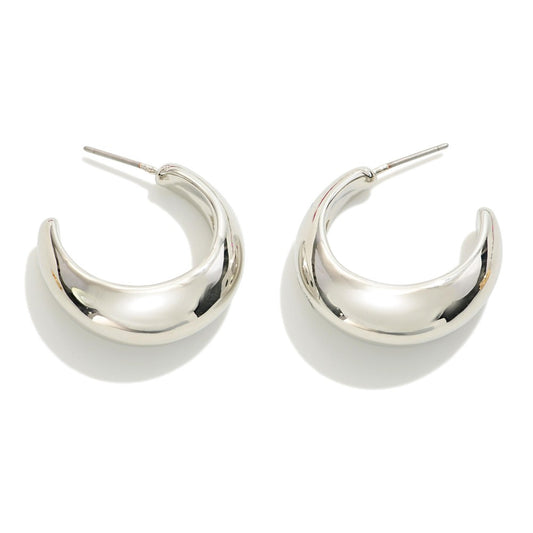 Tara Silver Tapered Metal Hoop Earrings