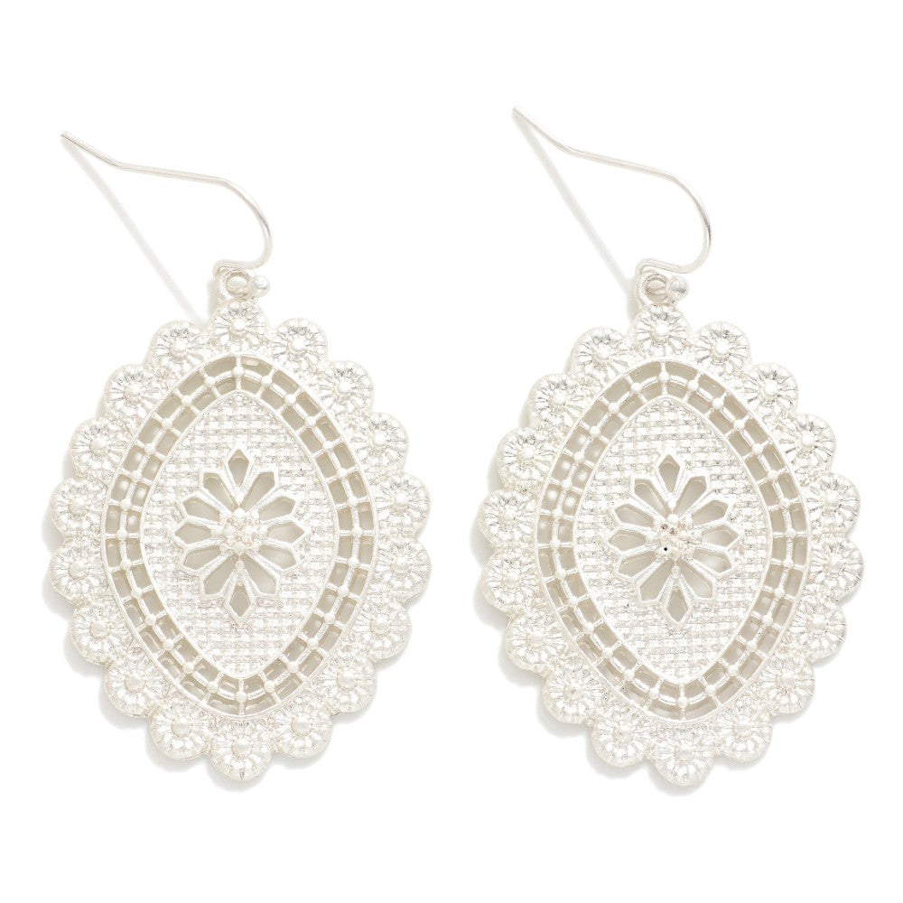 Silver Metal Tone Filigree Drop Earrings