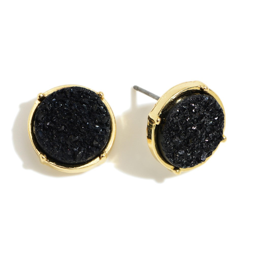 Black/White Round Druzy Stud Earrings