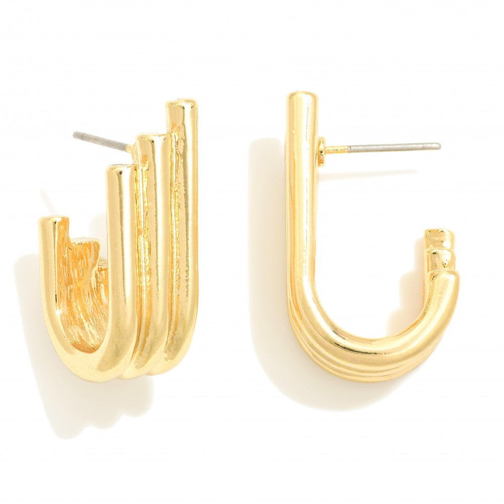 Gold/Silver Graduated Stacked Metal Curl Hoop Earrings