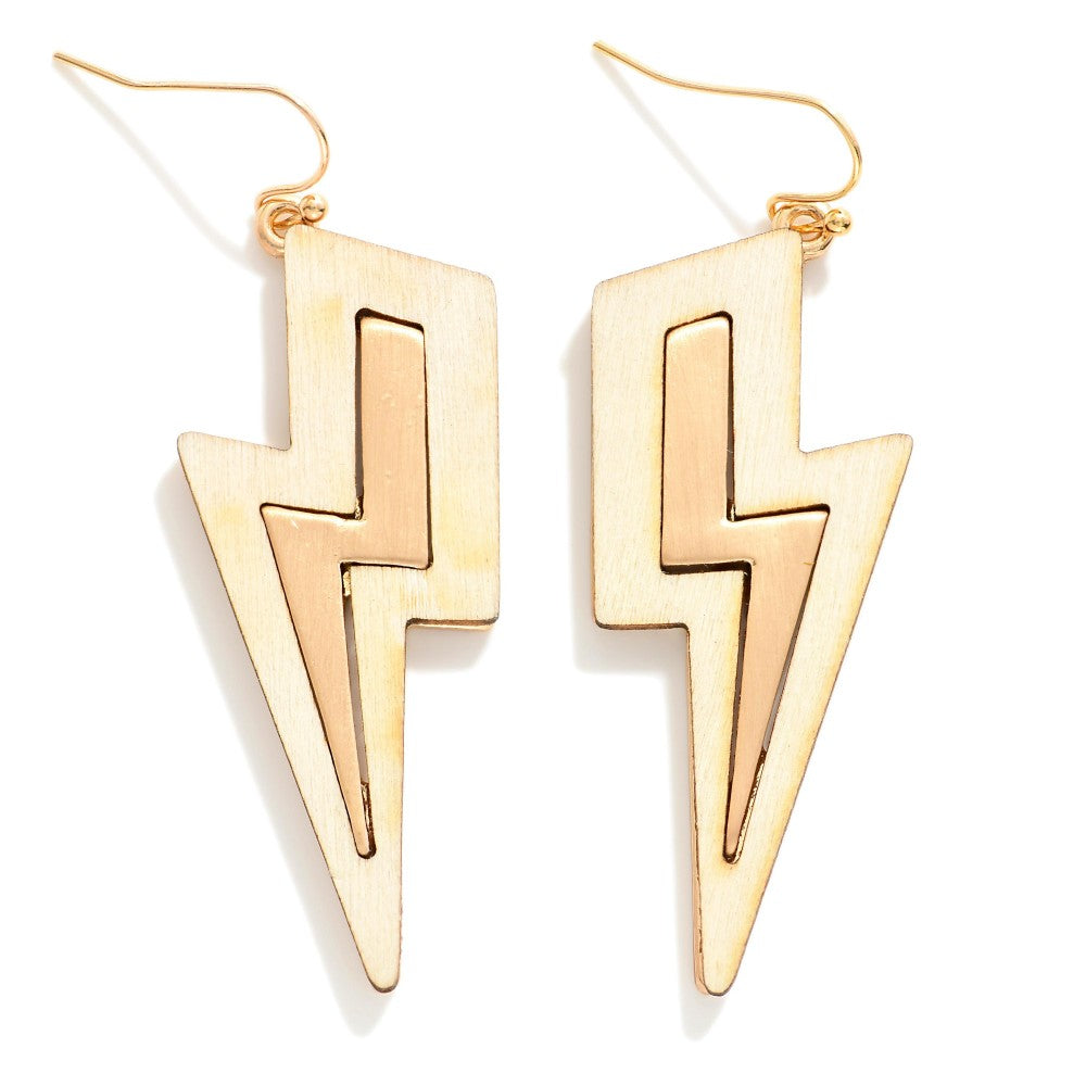 Ivory Wood Border Lightning Bolt Drop Earrings