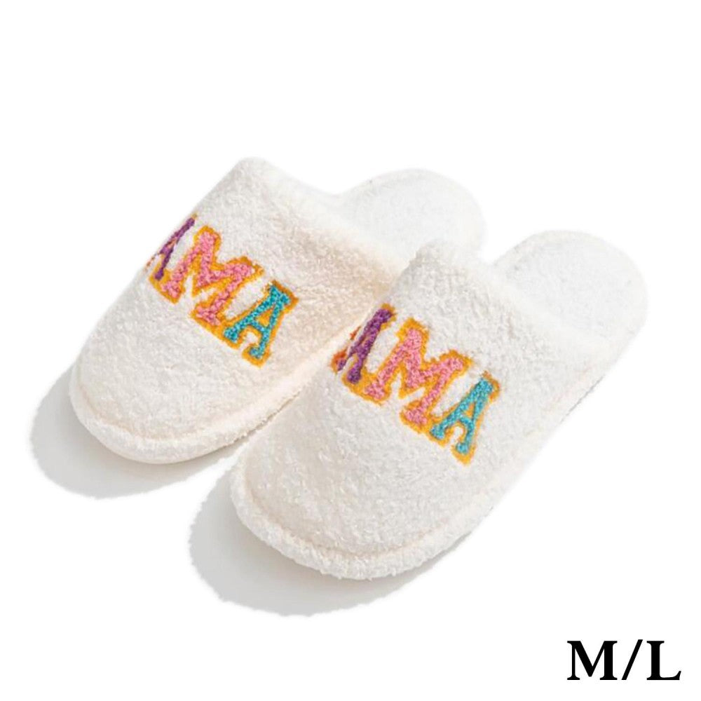 Multi Plush 'Mama' Slide On Slippers