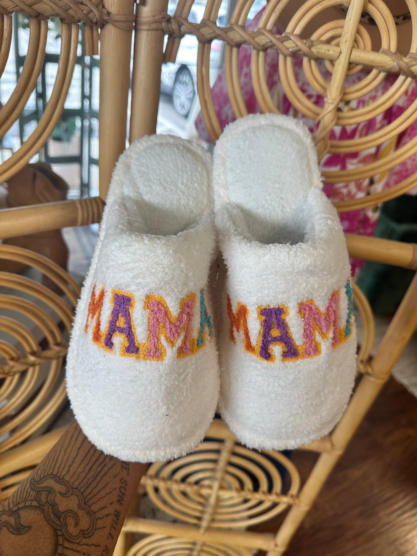 Multi Plush 'Mama' Slide On Slippers
