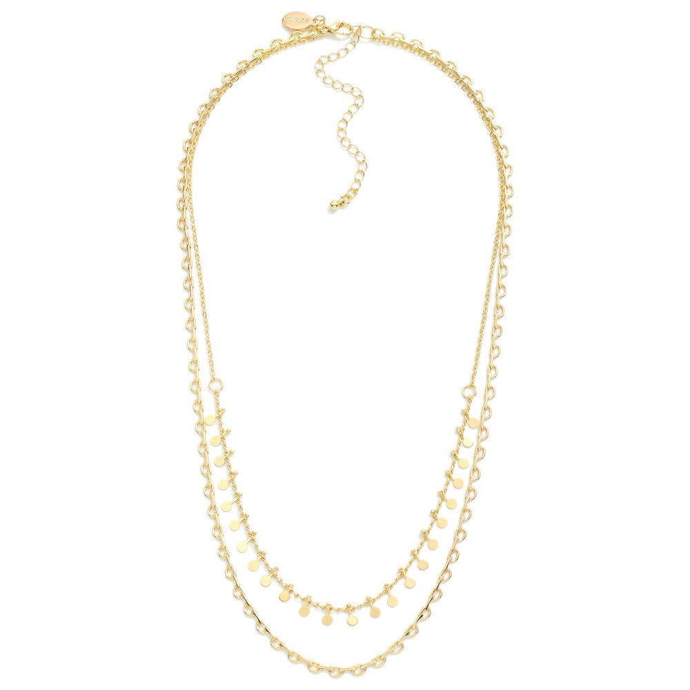 Gold/Silver Medallion Metal Stud Tassels Layered Chain Link Necklace
