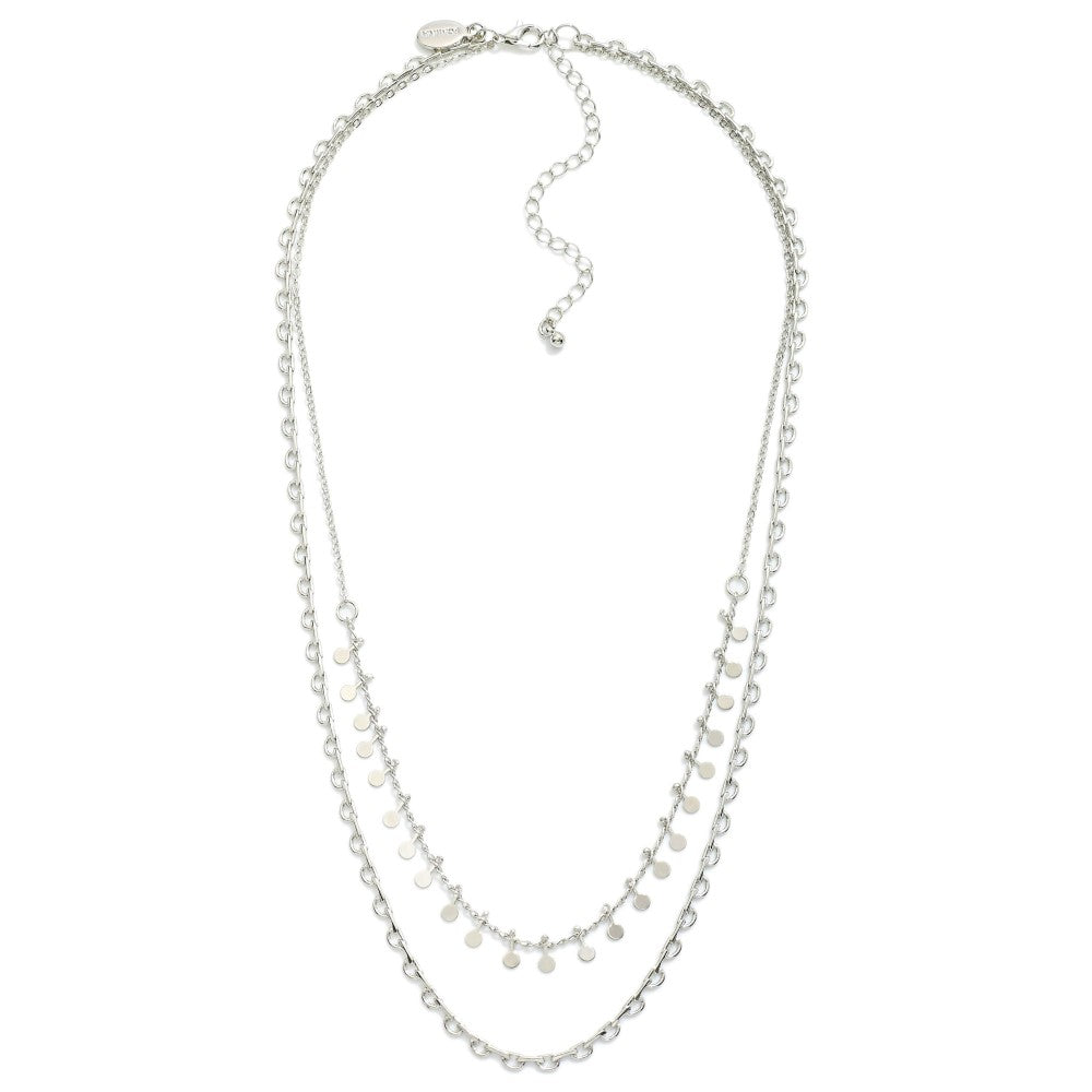 Gold/Silver Medallion Metal Stud Tassels Layered Chain Link Necklace