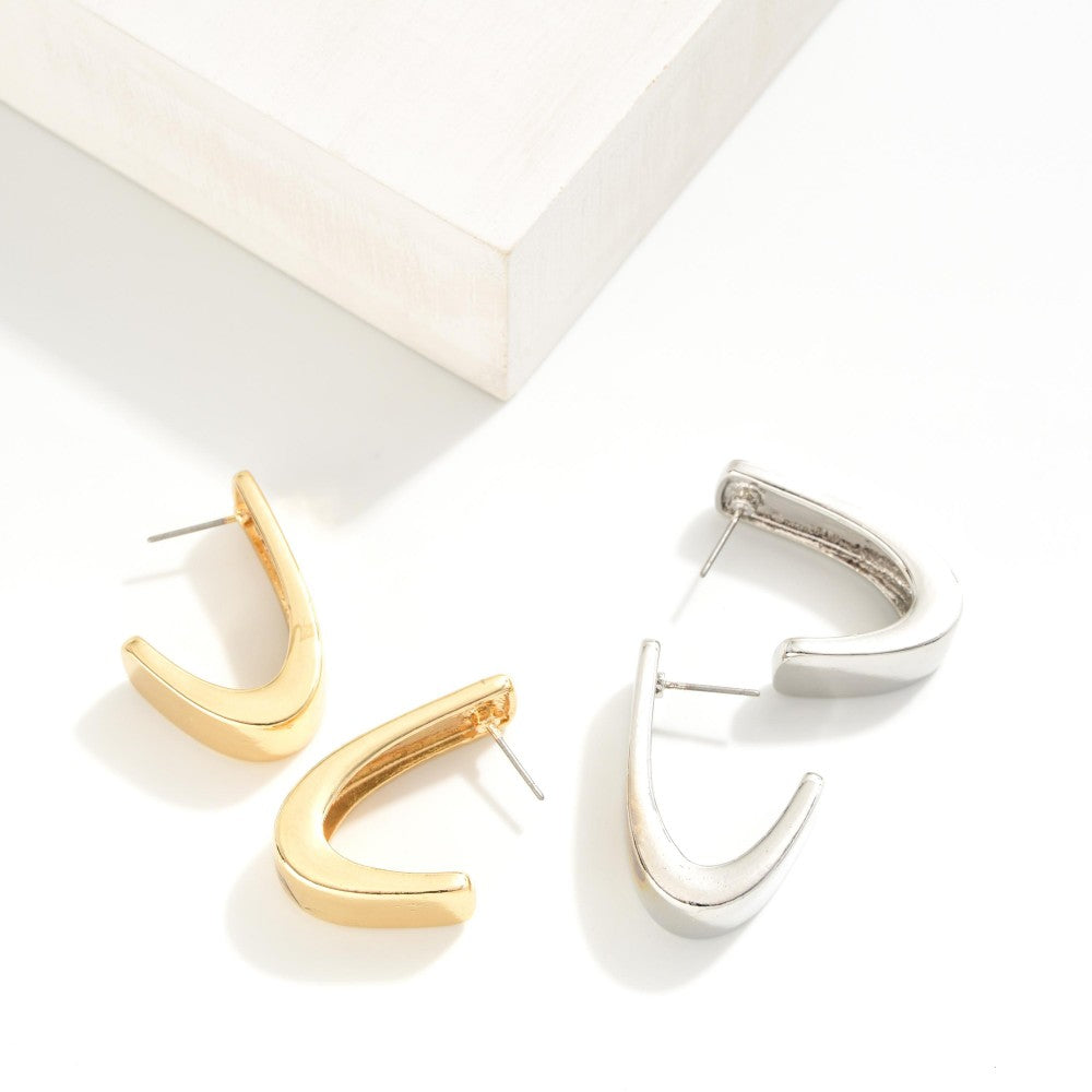 Silver/Gold Metal Tone Cuff Huggie Drop Earrings
