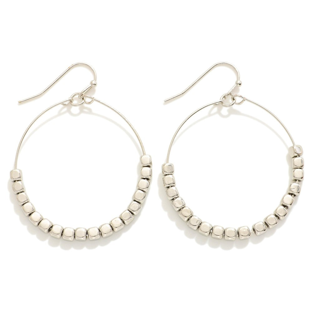 Silver Metal Tone Wire Hoop Drop Earrings