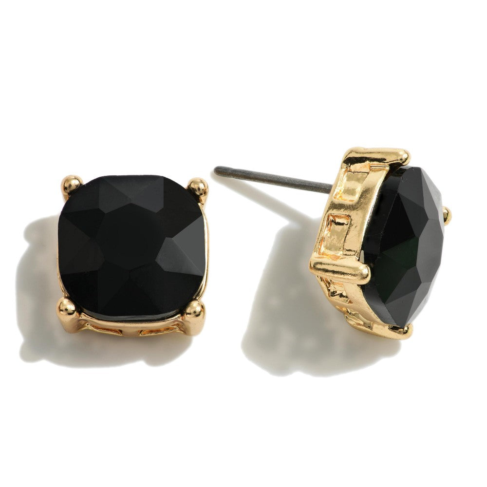 Black Square Rhinestone Stud Earrings