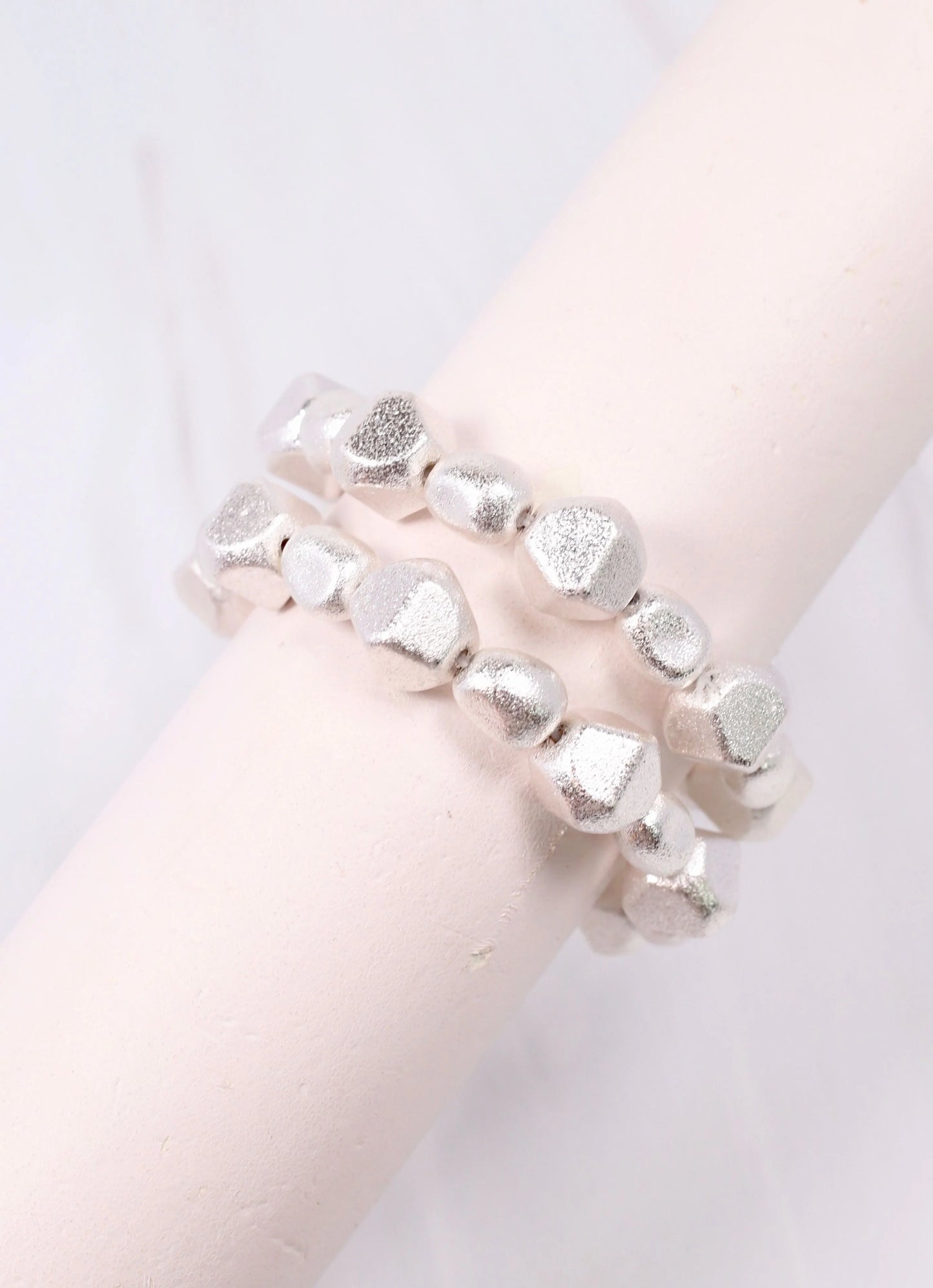 Shiny Silver Nugget Bracelet Set