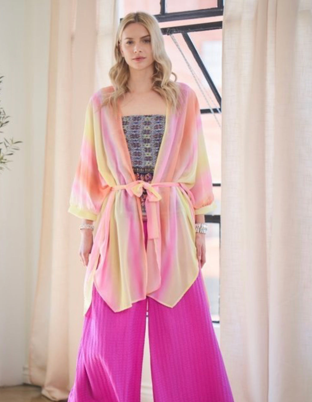 Cotton Candy Dreamland Striped Kimono Swim Suit Cover Up