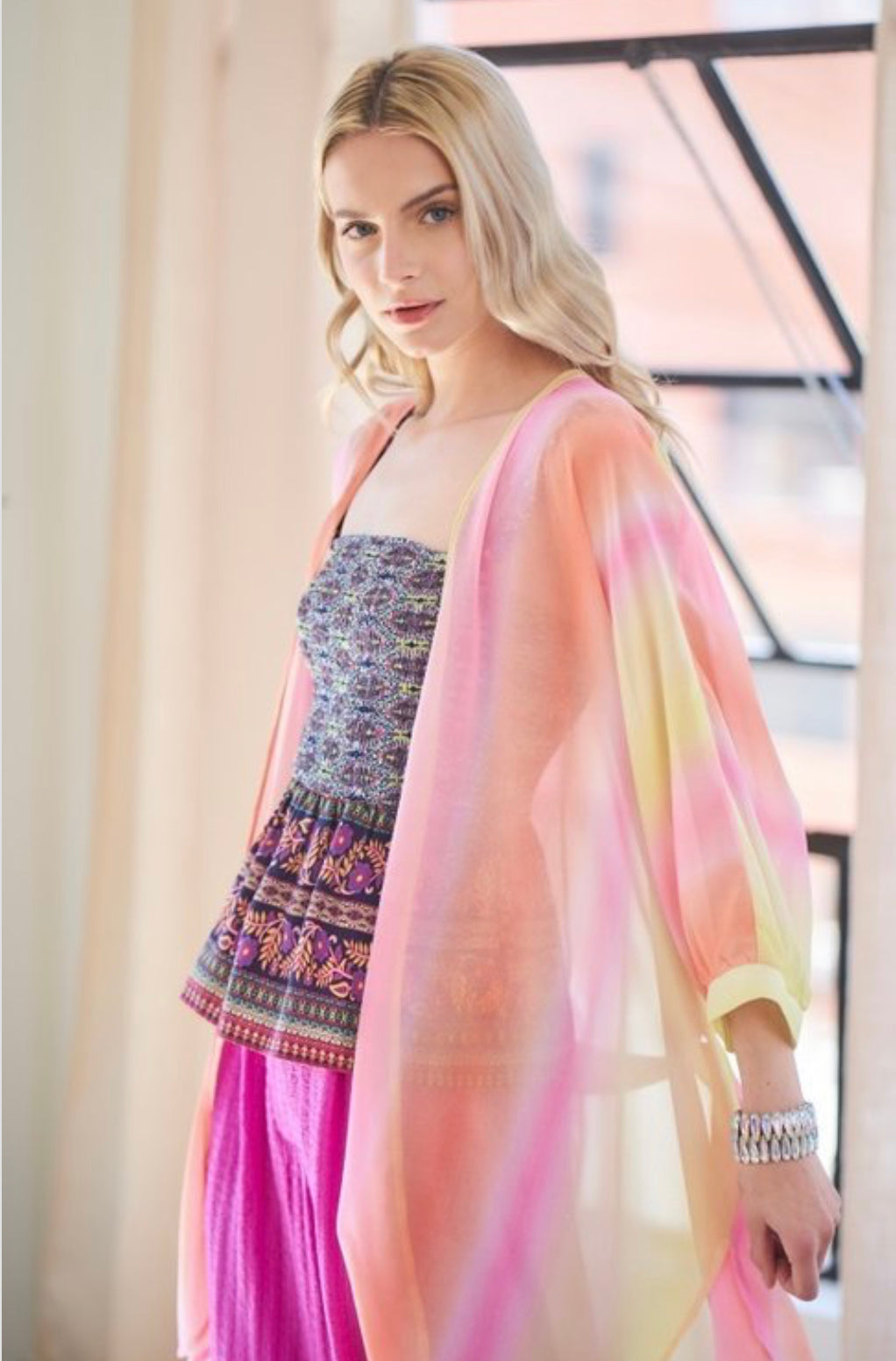 Cotton Candy Dreamland Striped Kimono Swim Suit Cover Up
