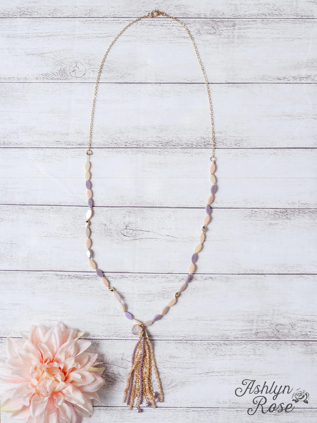 Lavender Purple & Rose Druzy Stone Long Necklace