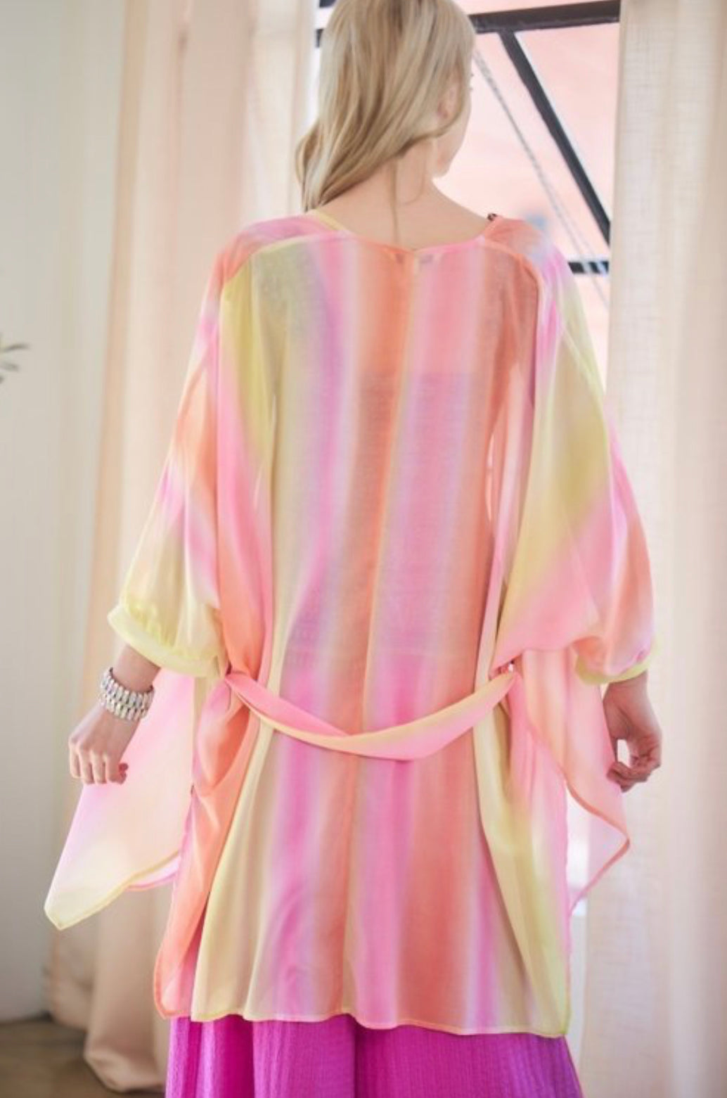 Cotton Candy Dreamland Striped Kimono Swim Suit Cover Up