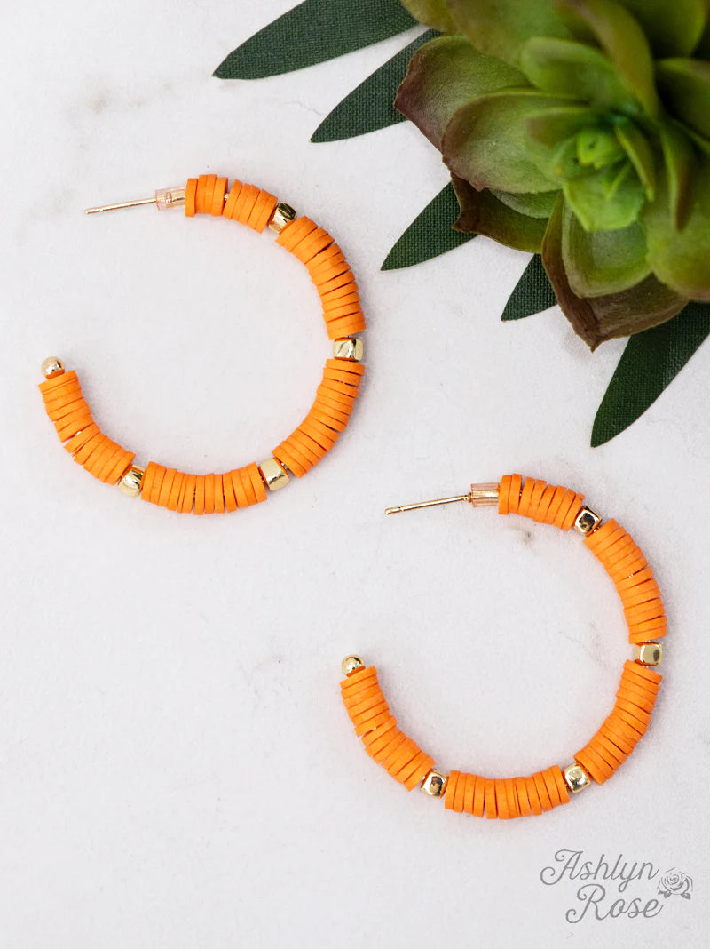 ‘Jaded Life’ Bright Orange Beaded Hoop Earrings