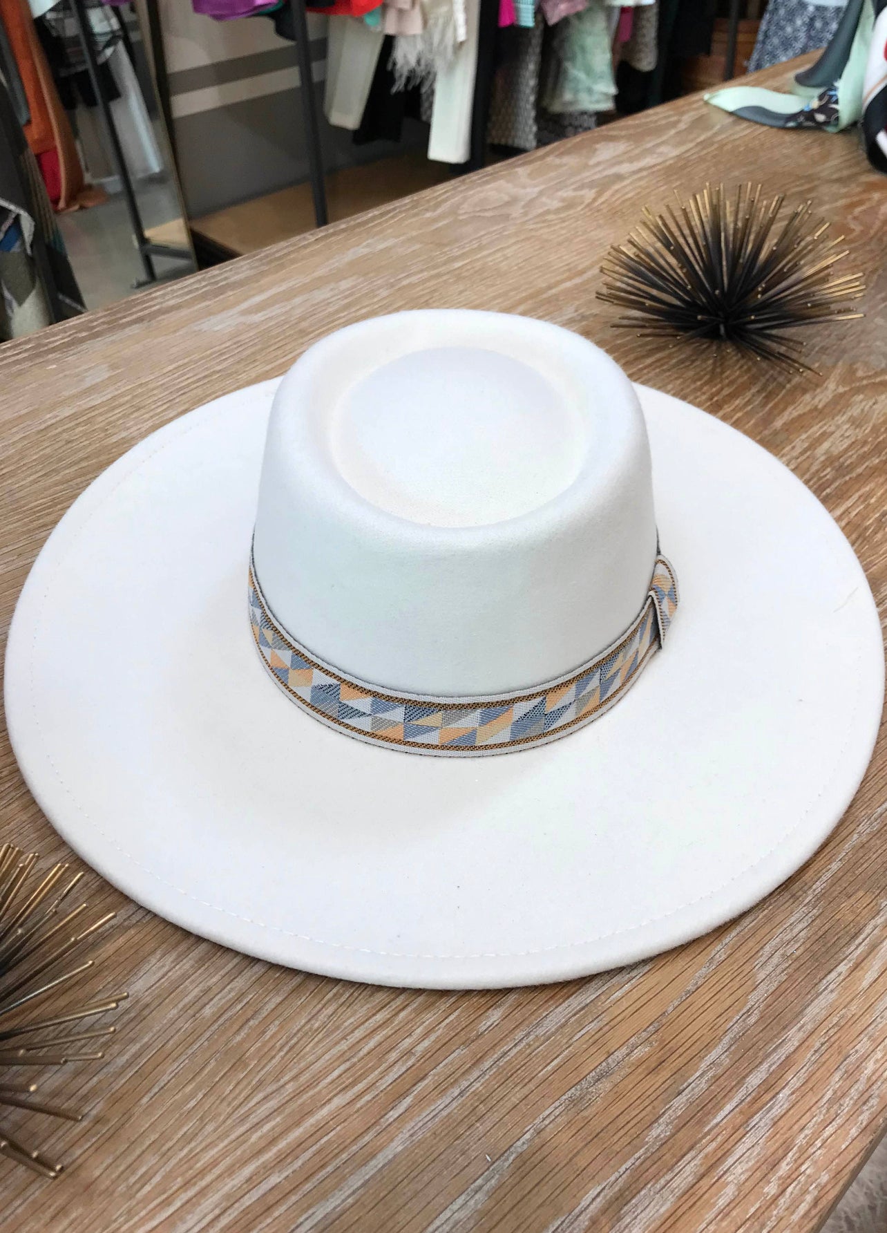 White Wide Brim Boater Hat